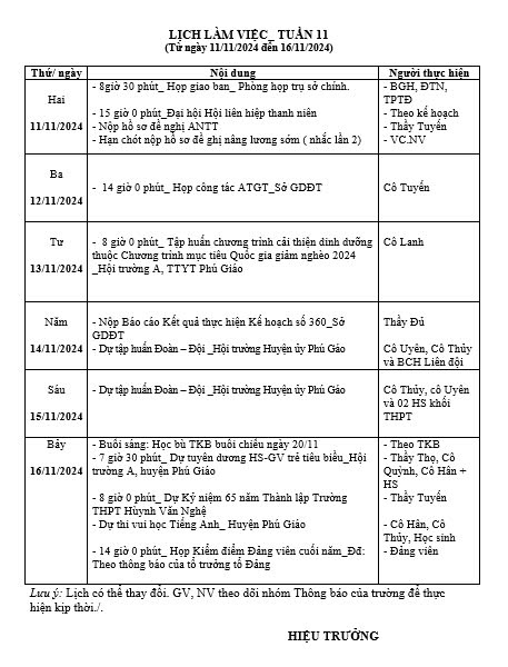 Lịch làm việc