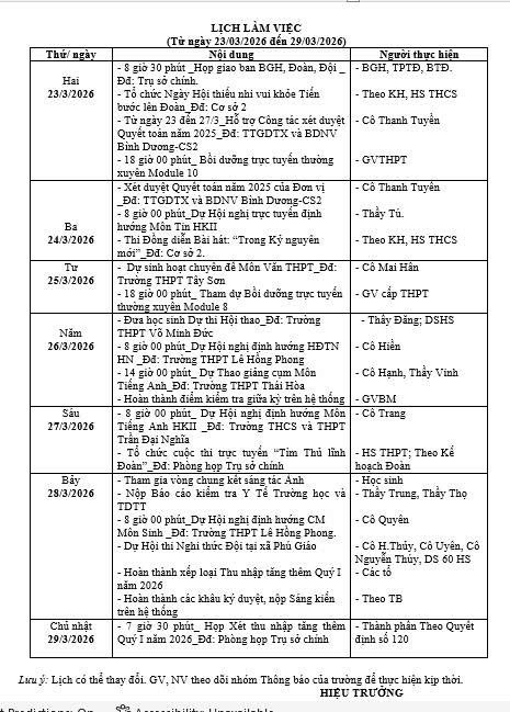 Lịch làm việc