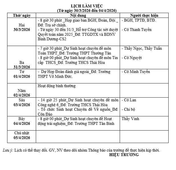 Lịch làm việc