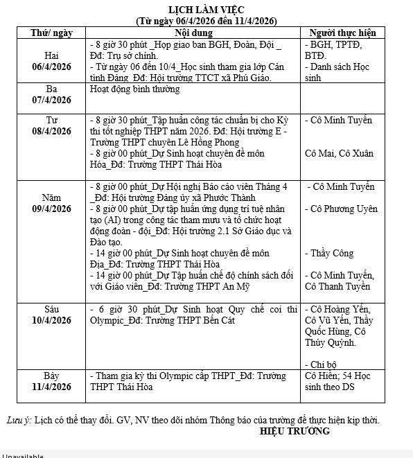 Lịch làm việc