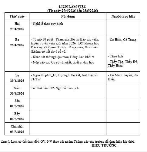 Lịch làm việc